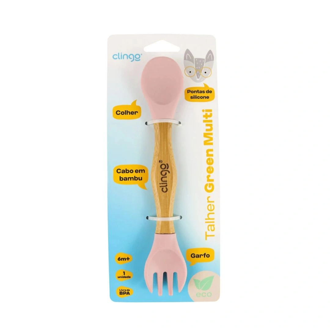 Talher Bebê Infantil Duplo De Bambu E Silicone Green 