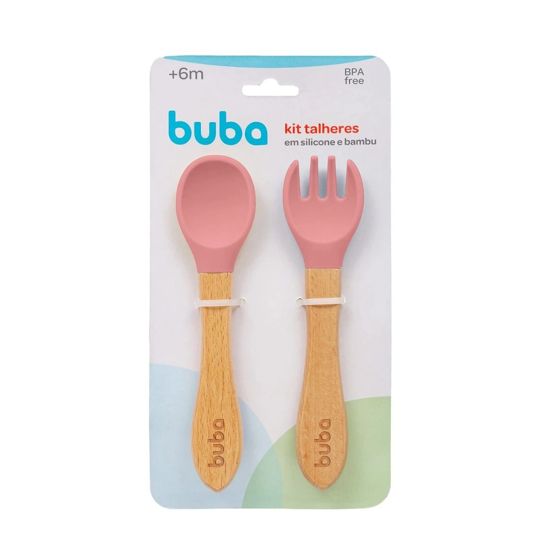 Kit Talheres Silicone E Bambu 