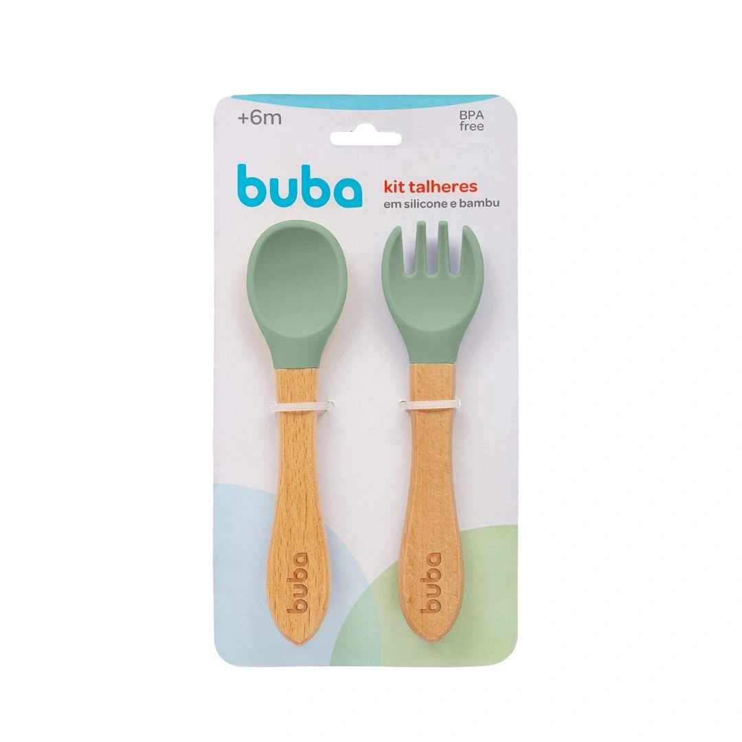 Kit Talheres Silicone E Bambu